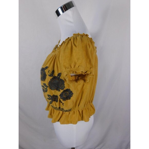 AE Yellow Off Shoulder Floral Crop Tee Boho Witch L - Picture 4 of 11